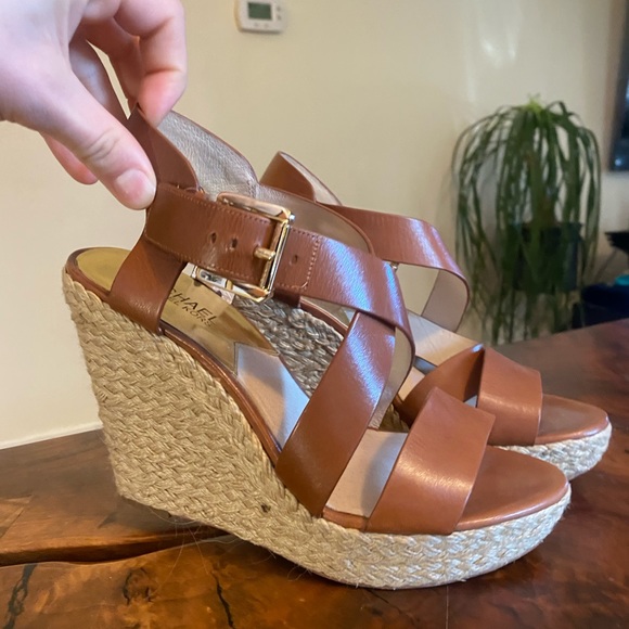 Michael Kors Giovanna Wedge Leather Sandal Platforms Size 10 - Picture 3 of 7